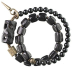 Fortune Jewel Ebony Wood Black Obsidian Copper Brass Peace Double Wrap Bracelet