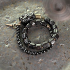 Fortune Jewel Ebony Wood Black Obsidian Copper Brass Peace Double Wrap Bracelet