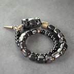 Fortune Jewel Ebony Wood Black Obsidian Copper Brass Peace Double Wrap Bracelet