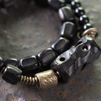 Fortune Jewel Ebony Wood Black Obsidian Copper Brass Peace Double Wrap Bracelet