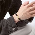 Fortune Jewel Black Obsidian 925 Sterling Silver Fu Character Cube Strength Bracelet