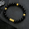 Fortune Jewel Black Obsidian 925 Sterling Silver Fu Character Cube Strength Bracelet