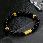 Fortune Jewel Black Obsidian 925 Sterling Silver Fu Character Cube Strength Bracelet