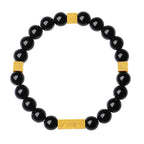 Fortune Jewel Black Obsidian 925 Sterling Silver Fu Character Cube Strength Bracelet