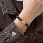 Fortune Jewel Black Obsidian 925 Sterling Silver Fu Character Cube Strength Bracelet