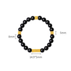 Fortune Jewel Black Obsidian 925 Sterling Silver Fu Character Cube Strength Bracelet