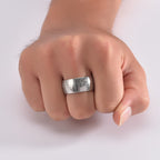 Fortune Jewel Chinese Characters Engraved Pattern Titanium Steel Balance Ring