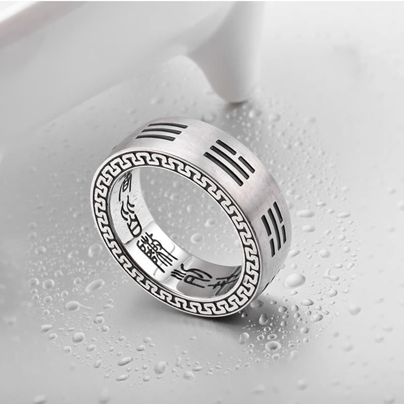 Fortune Jewel Bagua Yin Yang Taoist Nine-Character Mantra Titanium Steel Harmony Ring Fortune Jewel