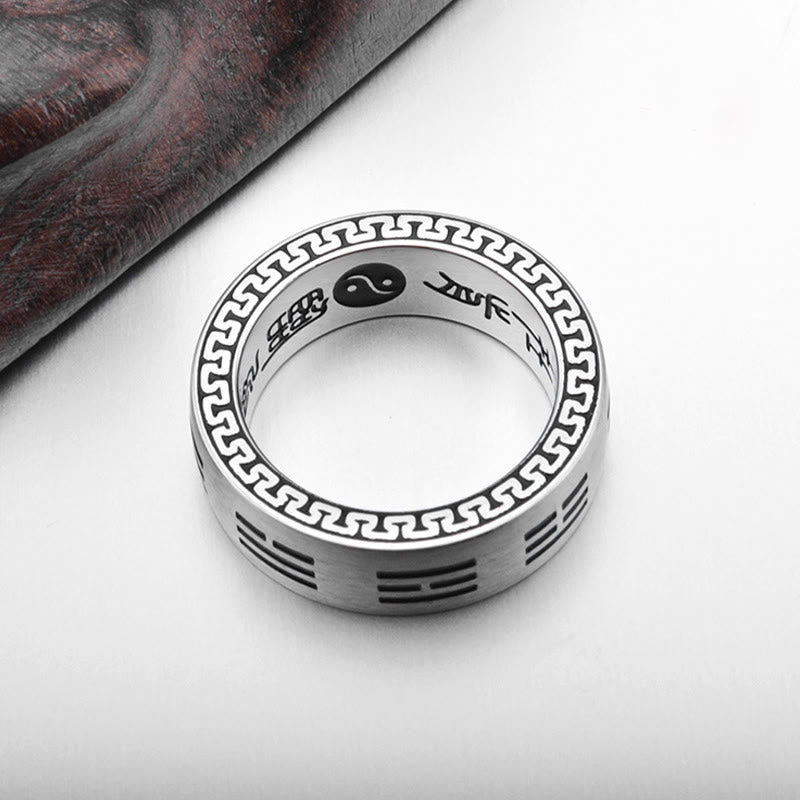 Fortune Jewel Bagua Yin Yang Taoist Nine-Character Mantra Titanium Steel Harmony Ring Fortune Jewel