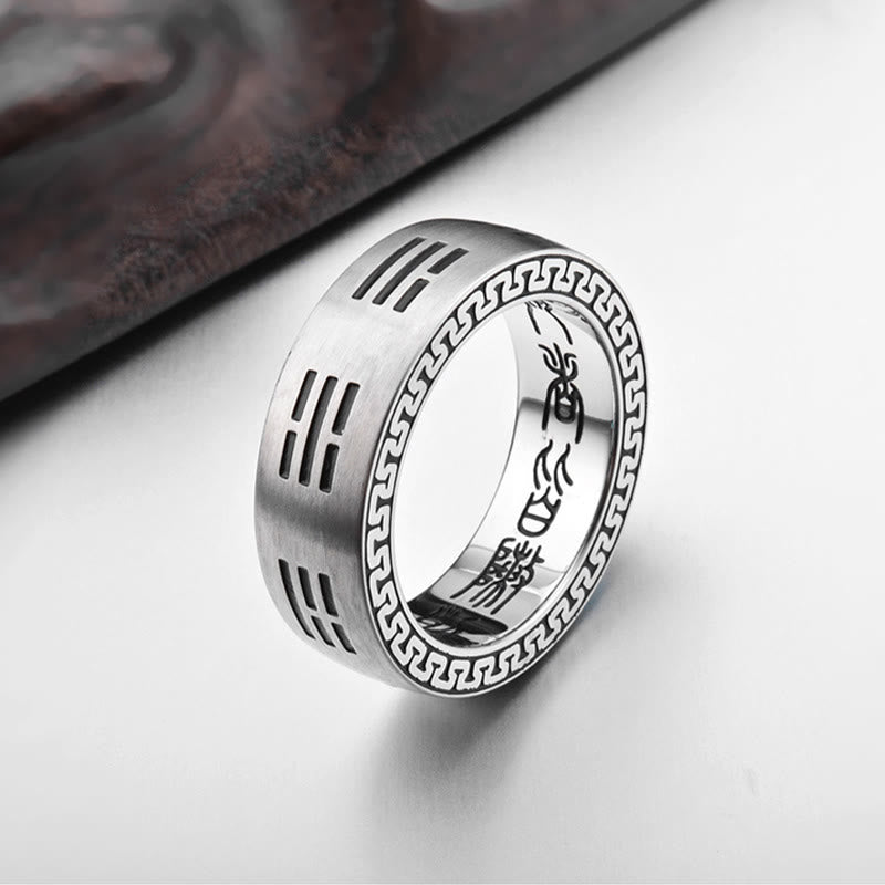 Fortune Jewel Bagua Yin Yang Taoist Nine-Character Mantra Titanium Steel Harmony Ring Fortune Jewel