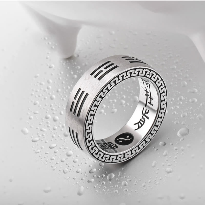 Fortune Jewel Bagua Yin Yang Taoist Nine-Character Mantra Titanium Steel Harmony Ring Fortune Jewel