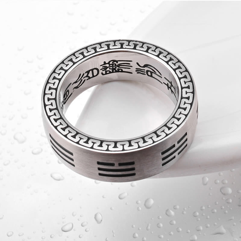 Fortune Jewel Bagua Yin Yang Taoist Nine-Character Mantra Titanium Steel Harmony Ring Fortune Jewel