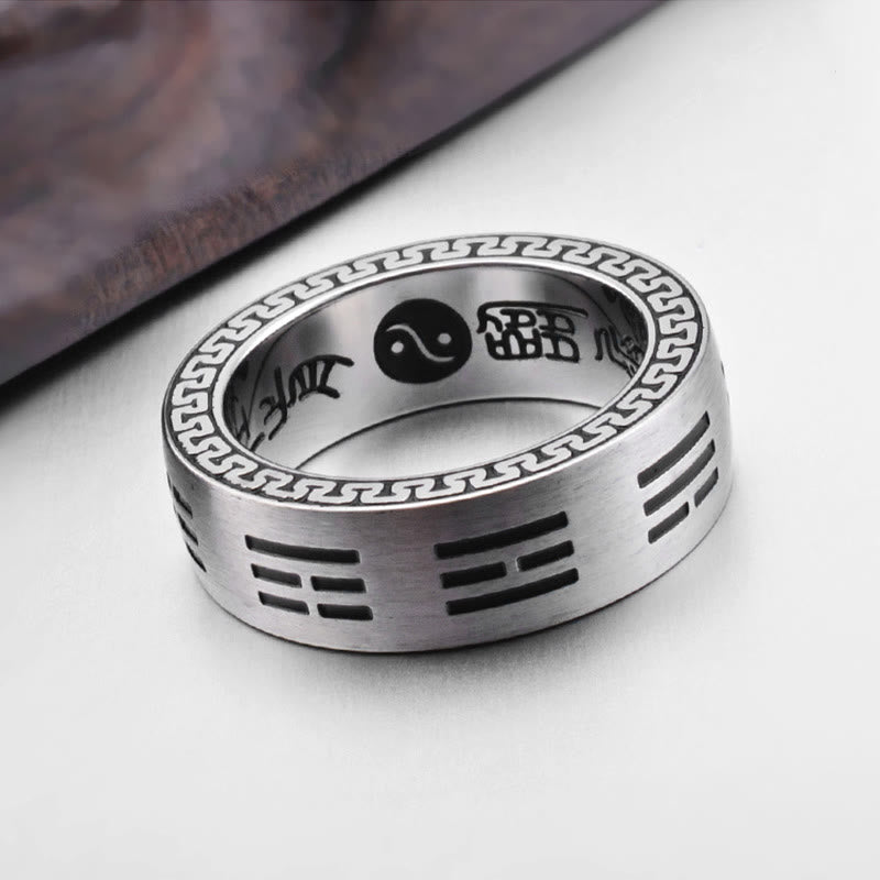 Fortune Jewel Bagua Yin Yang Taoist Nine-Character Mantra Titanium Steel Harmony Ring Fortune Jewel