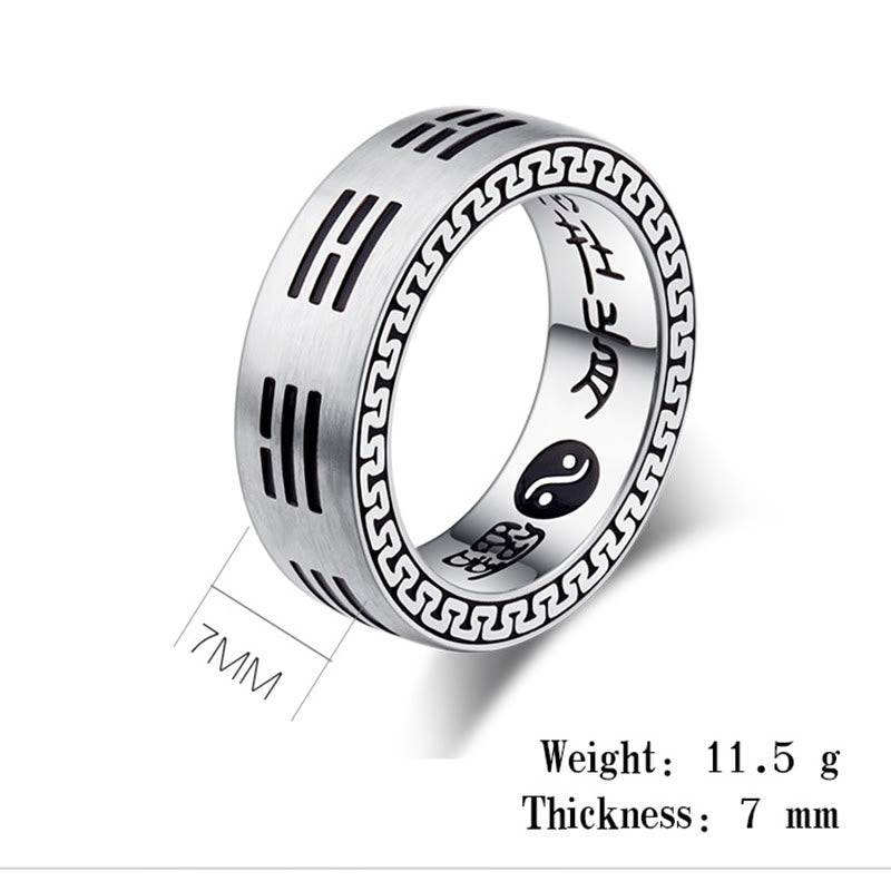 Fortune Jewel Bagua Yin Yang Taoist Nine-Character Mantra Titanium Steel Harmony Ring Fortune Jewel
