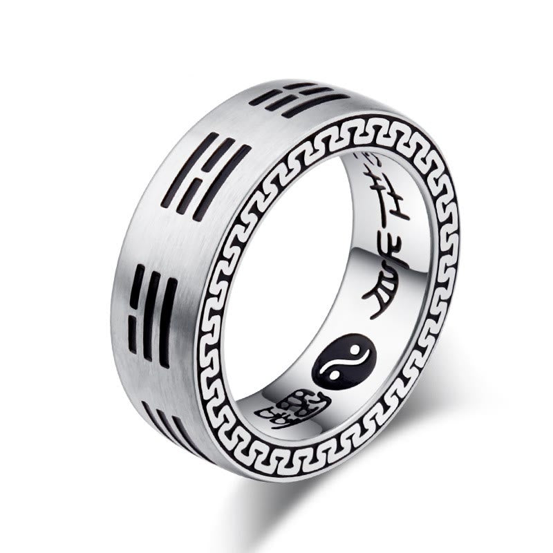 Fortune Jewel Bagua Yin Yang Taoist Nine-Character Mantra Titanium Steel Harmony Ring Fortune Jewel
