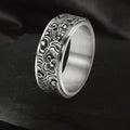 Fortune Jewel Auspicious Clouds Pattern Carved Titanium Steel Balance Rotatable Ring