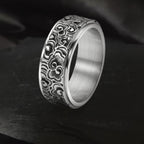 Fortune Jewel Auspicious Clouds Pattern Carved Titanium Steel Balance Rotatable Ring