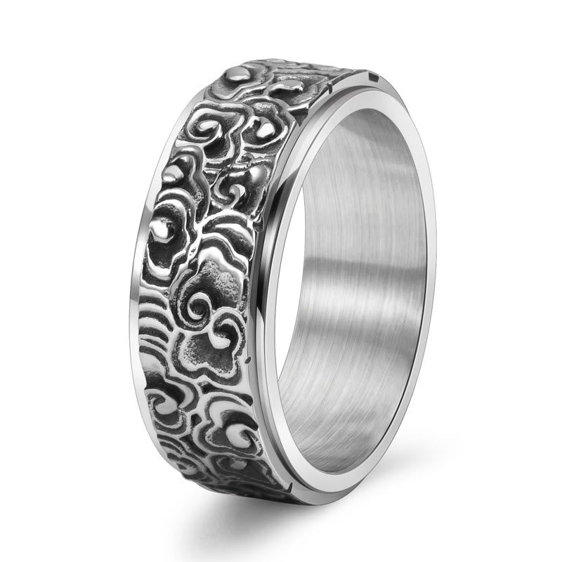 Fortune Jewel Auspicious Clouds Pattern Carved Titanium Steel Balance Rotatable Ring