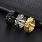 Fortune Jewel Auspicious Clouds Pattern Carved Titanium Steel Balance Rotatable Ring
