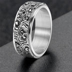 Fortune Jewel Auspicious Clouds Pattern Carved Titanium Steel Balance Rotatable Ring