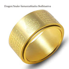 Fortune Jewel Chinese Zodiac Natal Buddha Heart Sutra Carved Titanium Steel Calm Rotatable Ring Fortune Jewel