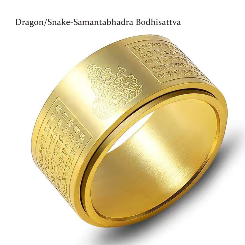 Fortune Jewel Chinese Zodiac Natal Buddha Heart Sutra Carved Titanium Steel Calm Rotatable Ring Fortune Jewel