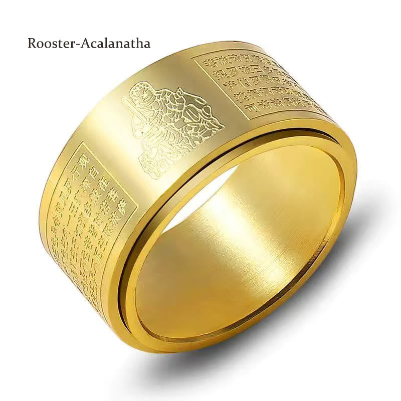 Fortune Jewel Chinese Zodiac Natal Buddha Heart Sutra Carved Titanium Steel Calm Rotatable Ring Fortune Jewel