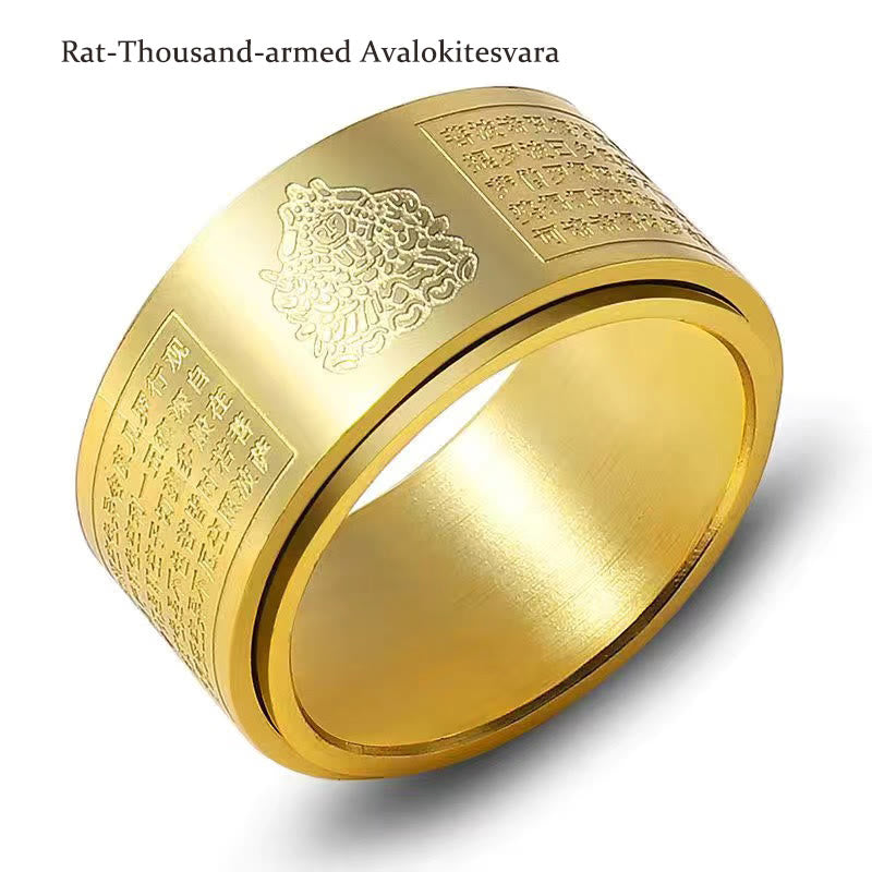 Fortune Jewel Chinese Zodiac Natal Buddha Heart Sutra Carved Titanium Steel Calm Rotatable Ring Fortune Jewel