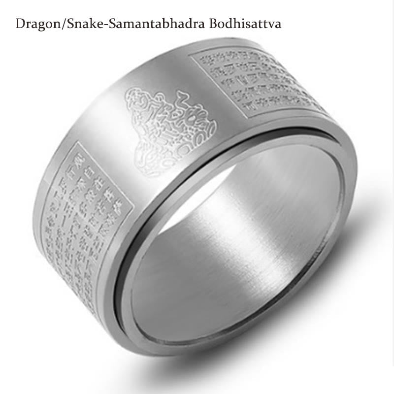 Fortune Jewel Chinese Zodiac Natal Buddha Heart Sutra Carved Titanium Steel Calm Rotatable Ring Fortune Jewel