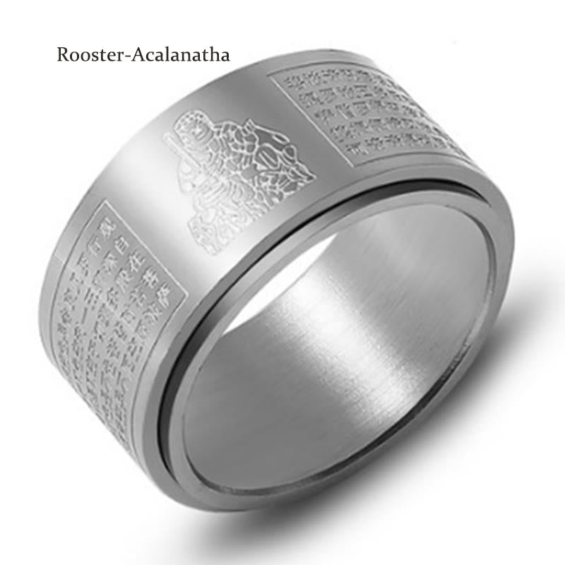 Fortune Jewel Chinese Zodiac Natal Buddha Heart Sutra Carved Titanium Steel Calm Rotatable Ring Fortune Jewel