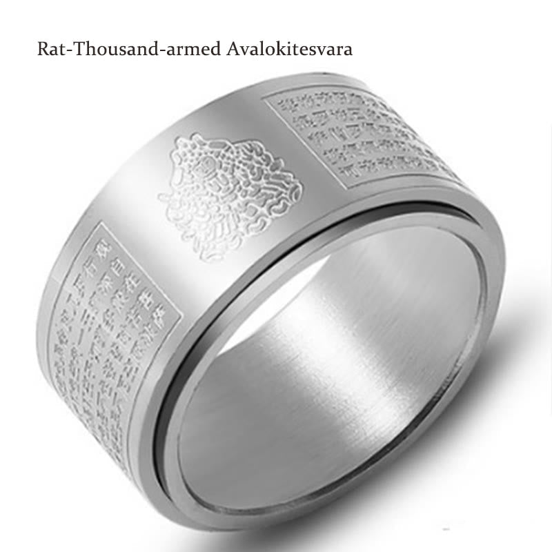 Fortune Jewel Chinese Zodiac Natal Buddha Heart Sutra Carved Titanium Steel Calm Rotatable Ring Fortune Jewel