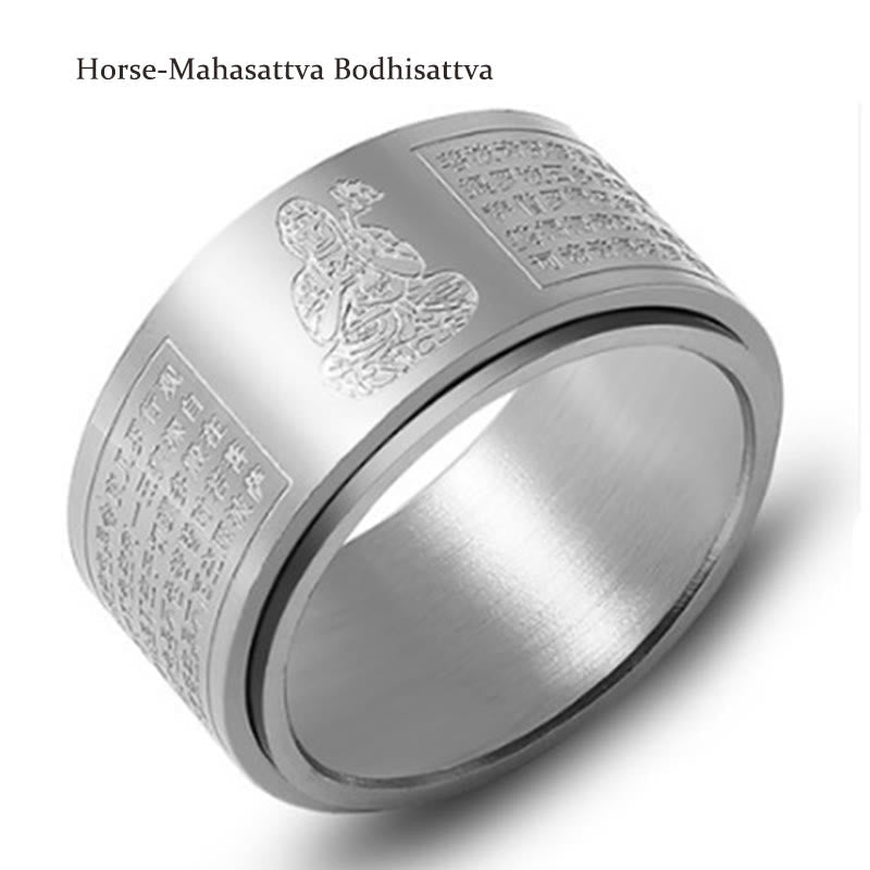 Fortune Jewel Chinese Zodiac Natal Buddha Heart Sutra Carved Titanium Steel Calm Rotatable Ring Fortune Jewel