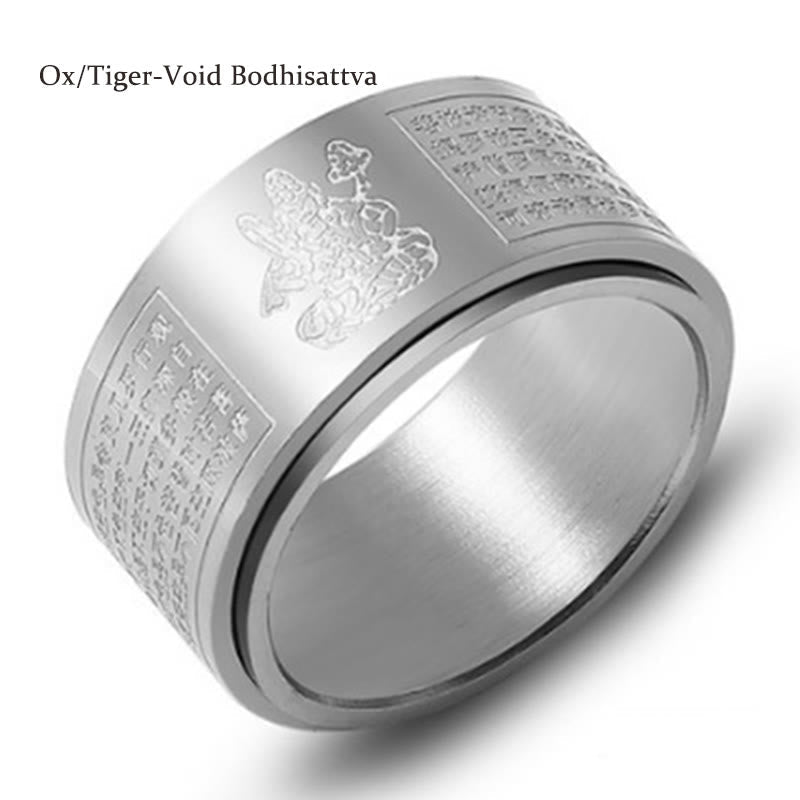 Fortune Jewel Chinese Zodiac Natal Buddha Heart Sutra Carved Titanium Steel Calm Rotatable Ring Fortune Jewel