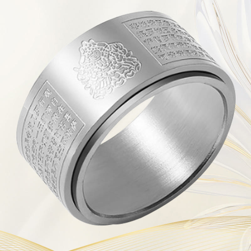 Fortune Jewel Chinese Zodiac Natal Buddha Heart Sutra Carved Titanium Steel Calm Rotatable Ring Fortune Jewel