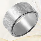 Fortune Jewel Chinese Zodiac Natal Buddha Heart Sutra Carved Titanium Steel Calm Rotatable Ring Fortune Jewel