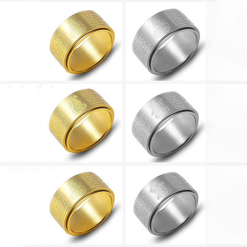 Fortune Jewel Chinese Zodiac Natal Buddha Heart Sutra Carved Titanium Steel Calm Rotatable Ring Fortune Jewel