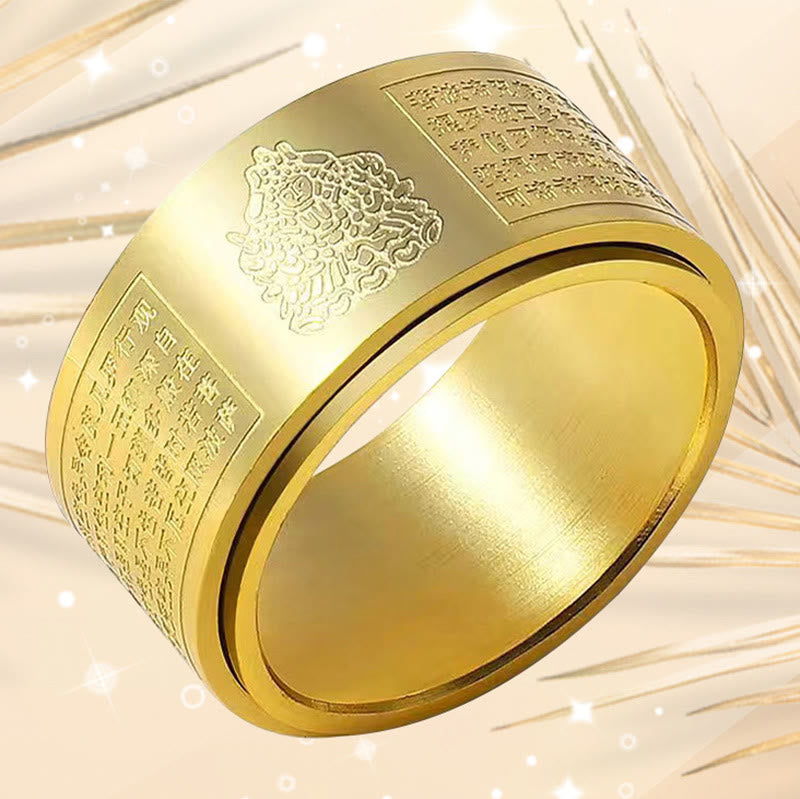 Fortune Jewel Chinese Zodiac Natal Buddha Heart Sutra Carved Titanium Steel Calm Rotatable Ring Fortune Jewel