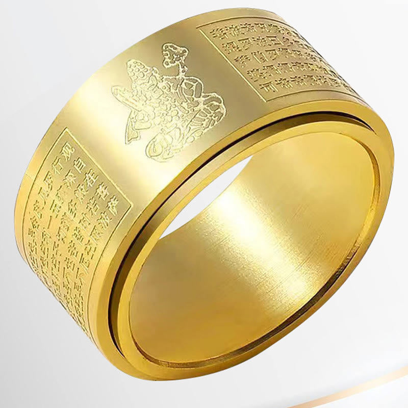 Fortune Jewel Chinese Zodiac Natal Buddha Heart Sutra Carved Titanium Steel Calm Rotatable Ring Fortune Jewel