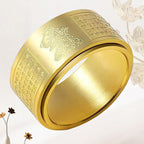 Fortune Jewel Chinese Zodiac Natal Buddha Heart Sutra Carved Titanium Steel Calm Rotatable Ring Fortune Jewel