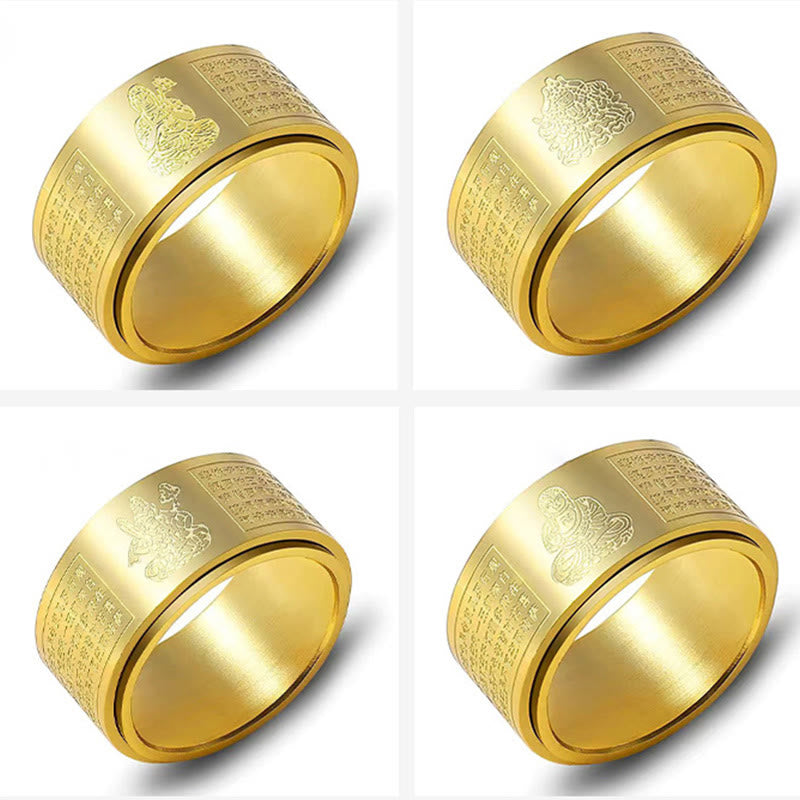 Fortune Jewel Chinese Zodiac Natal Buddha Heart Sutra Carved Titanium Steel Calm Rotatable Ring Fortune Jewel