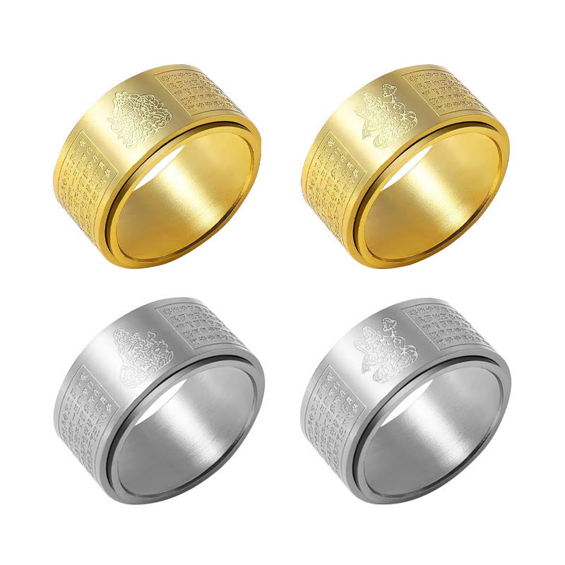 Fortune Jewel Chinese Zodiac Natal Buddha Heart Sutra Carved Titanium Steel Calm Rotatable Ring Fortune Jewel