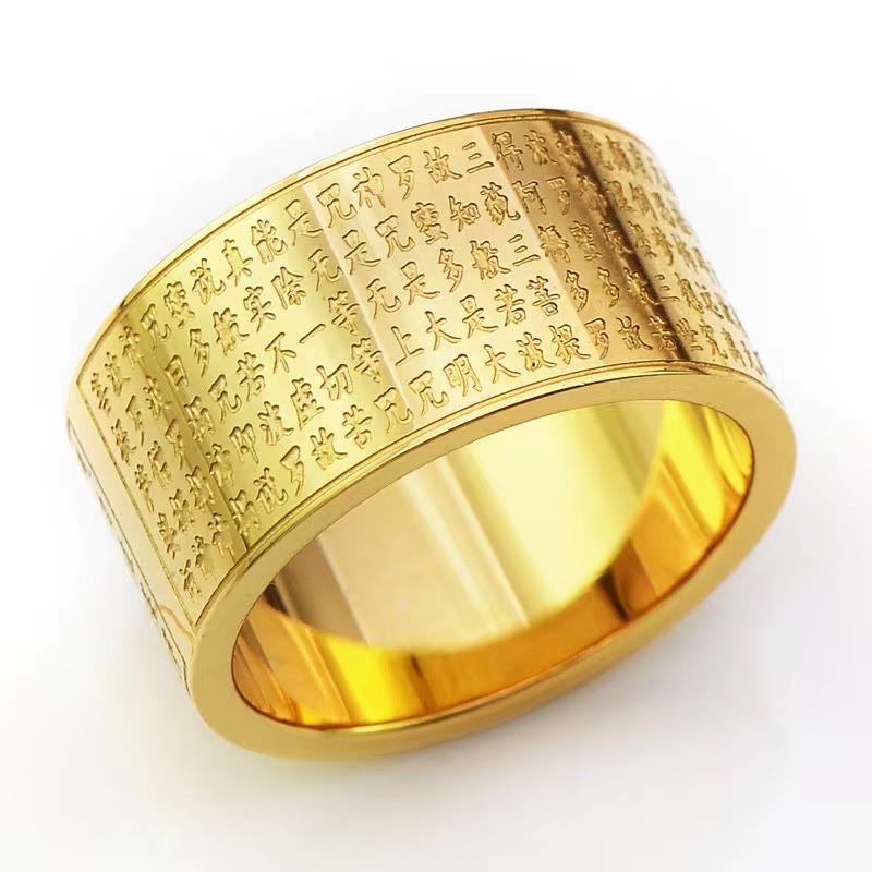 Fortune Jewel Chinese Zodiac Natal Buddha Heart Sutra Carved Titanium Steel Calm Rotatable Ring Fortune Jewel
