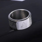Fortune Jewel Chinese Zodiac Natal Buddha Heart Sutra Carved Titanium Steel Calm Rotatable Ring Fortune Jewel