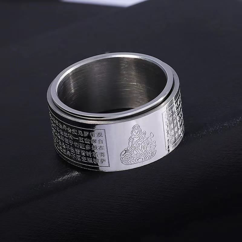 Fortune Jewel Chinese Zodiac Natal Buddha Heart Sutra Carved Titanium Steel Calm Rotatable Ring Fortune Jewel