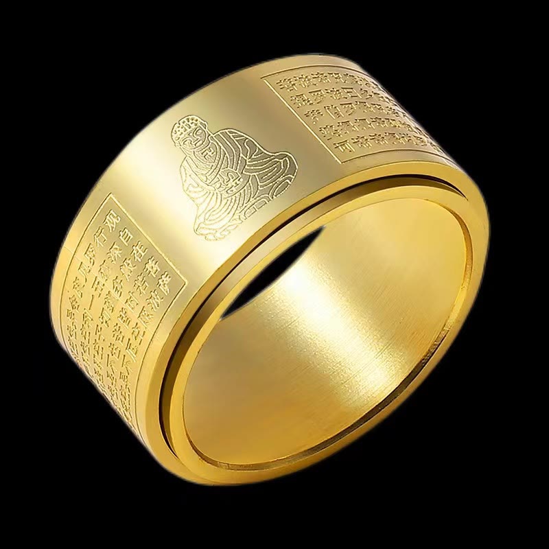 Fortune Jewel Chinese Zodiac Natal Buddha Heart Sutra Carved Titanium Steel Calm Rotatable Ring Fortune Jewel