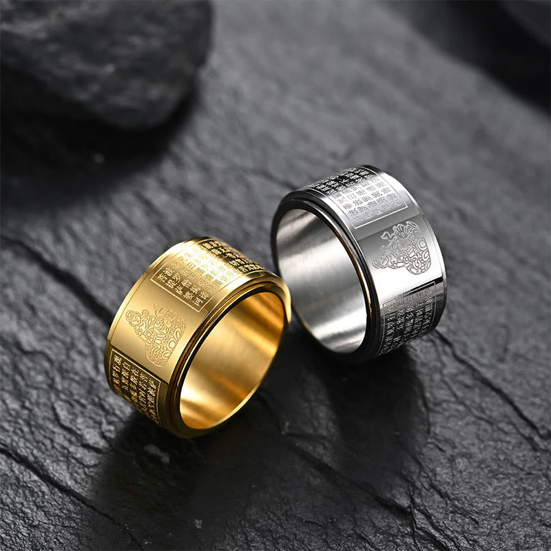 Fortune Jewel Chinese Zodiac Natal Buddha Heart Sutra Carved Titanium Steel Calm Rotatable Ring Fortune Jewel