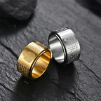 Fortune Jewel Chinese Zodiac Natal Buddha Heart Sutra Carved Titanium Steel Calm Rotatable Ring Fortune Jewel