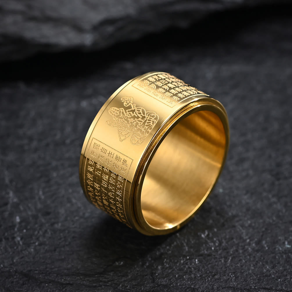 Fortune Jewel Chinese Zodiac Natal Buddha Heart Sutra Carved Titanium Steel Calm Rotatable Ring Fortune Jewel