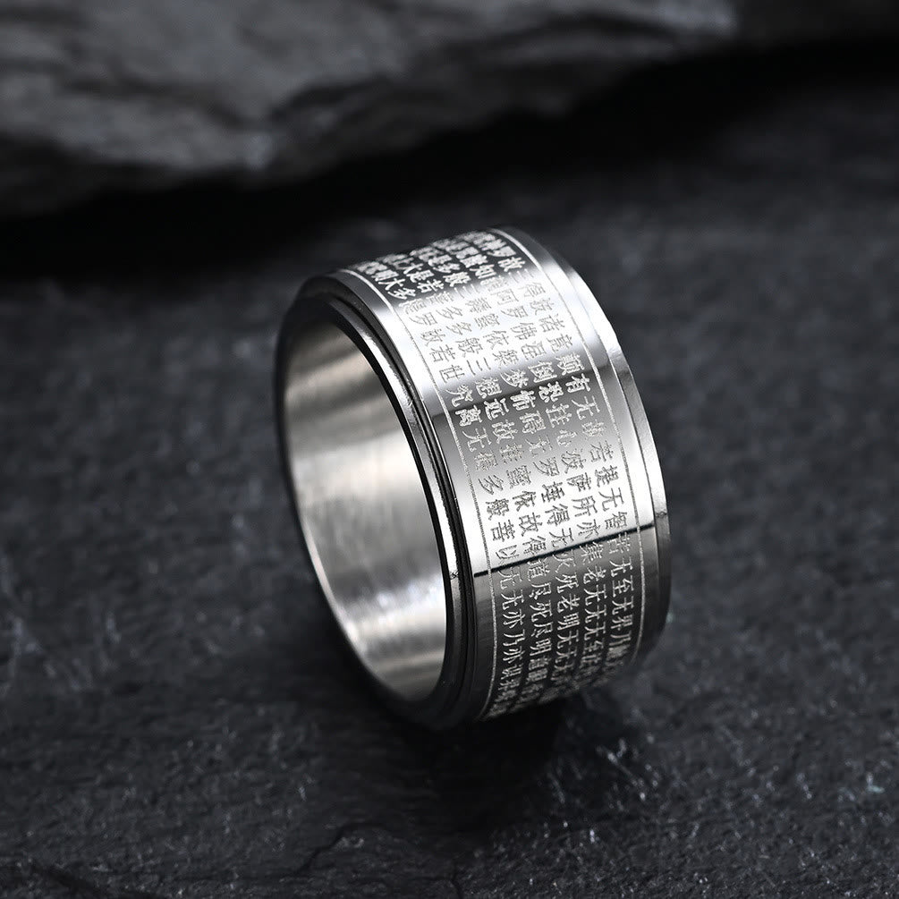 Fortune Jewel Chinese Zodiac Natal Buddha Heart Sutra Carved Titanium Steel Calm Rotatable Ring Fortune Jewel