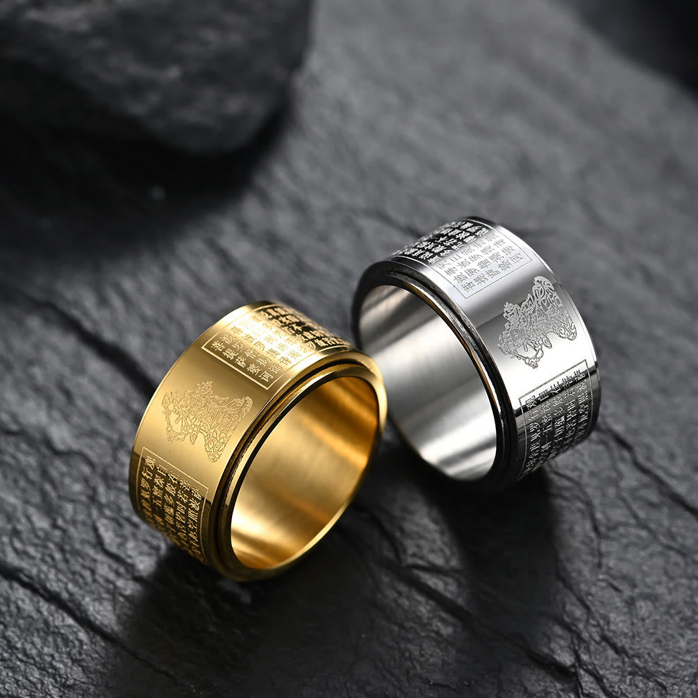 Fortune Jewel Chinese Zodiac Natal Buddha Heart Sutra Carved Titanium Steel Calm Rotatable Ring Fortune Jewel